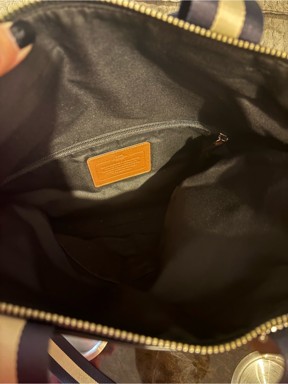 Coach Tan Leather Convertible Tote with Striped Strap - Picture 2 of 4